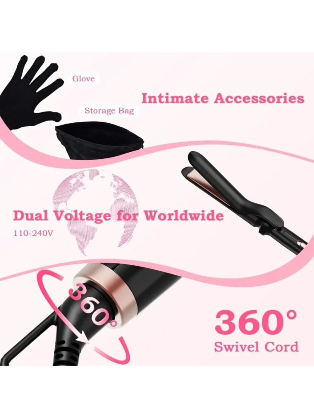 5-in-1 Curling Iron Set with Interchangeable Ceramic Barrels & Flat Iron, Dual